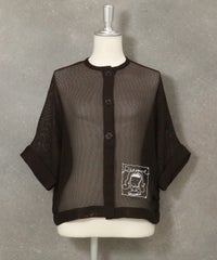 シアー5分袖カーディガン(ブラウン)