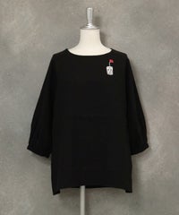 刺繍ワッペン麻100％チュニック(ブラック)