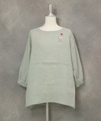 刺繍ワッペン麻100％チュニック(ライトグリーン)