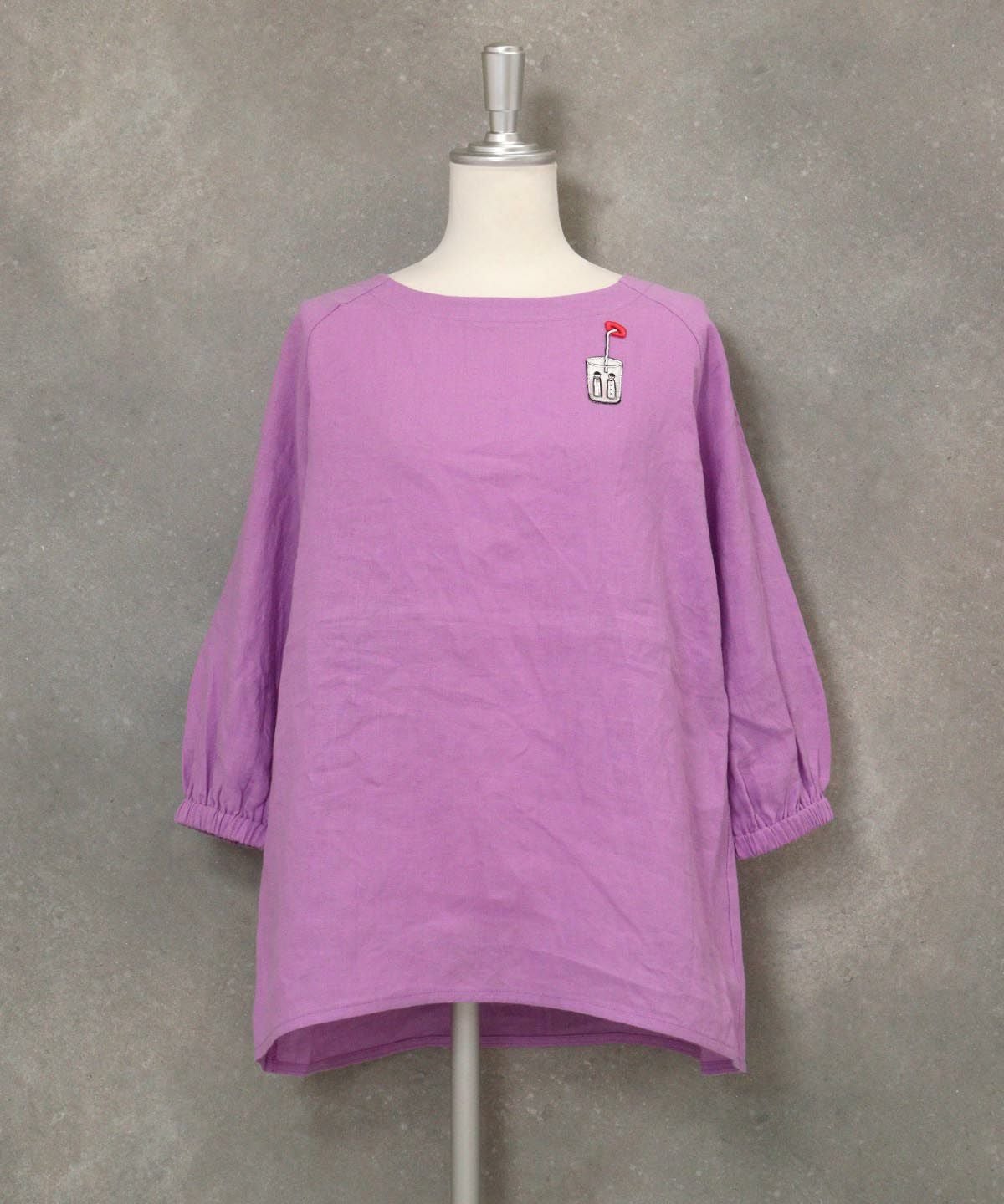 刺繍ワッペン麻100％チュニック(パープル)