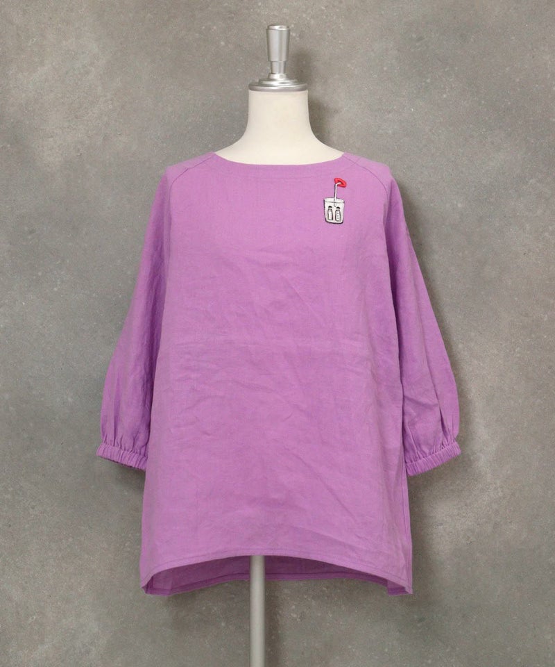 刺繍ワッペン麻100％チュニック(パープル)
