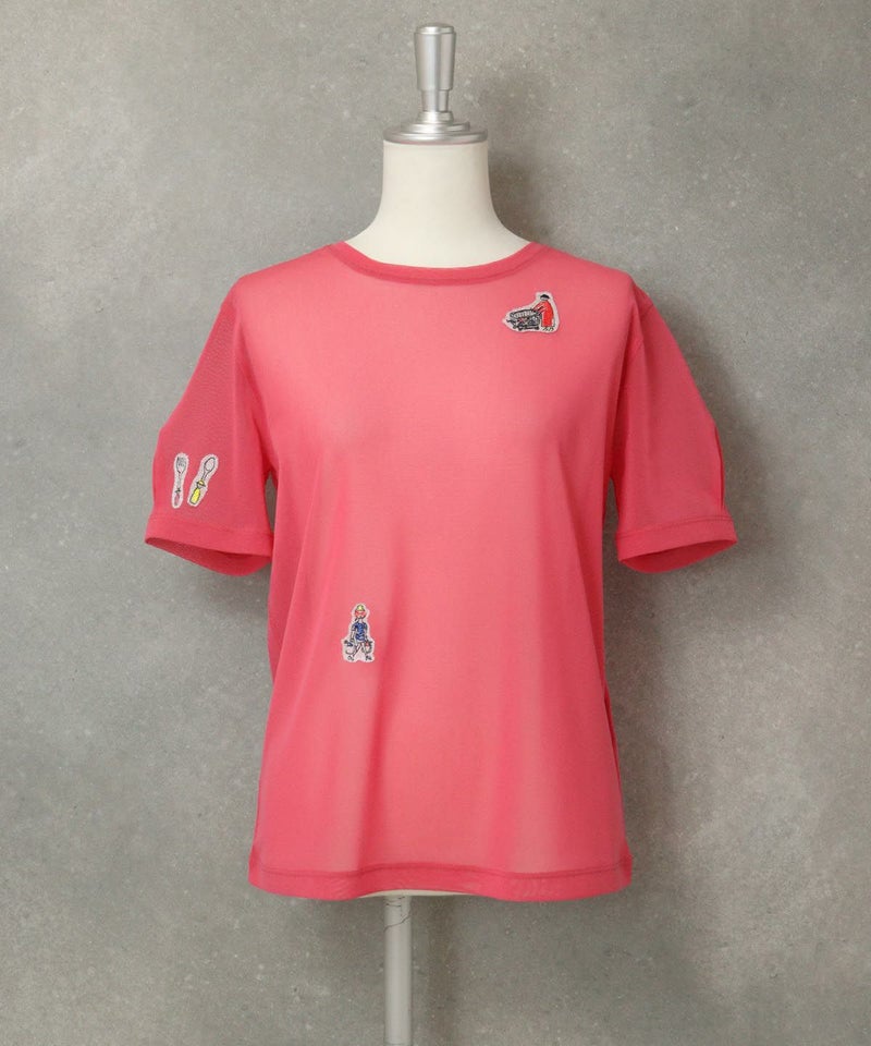 シアー素材半袖プルオーバー（ピンク）