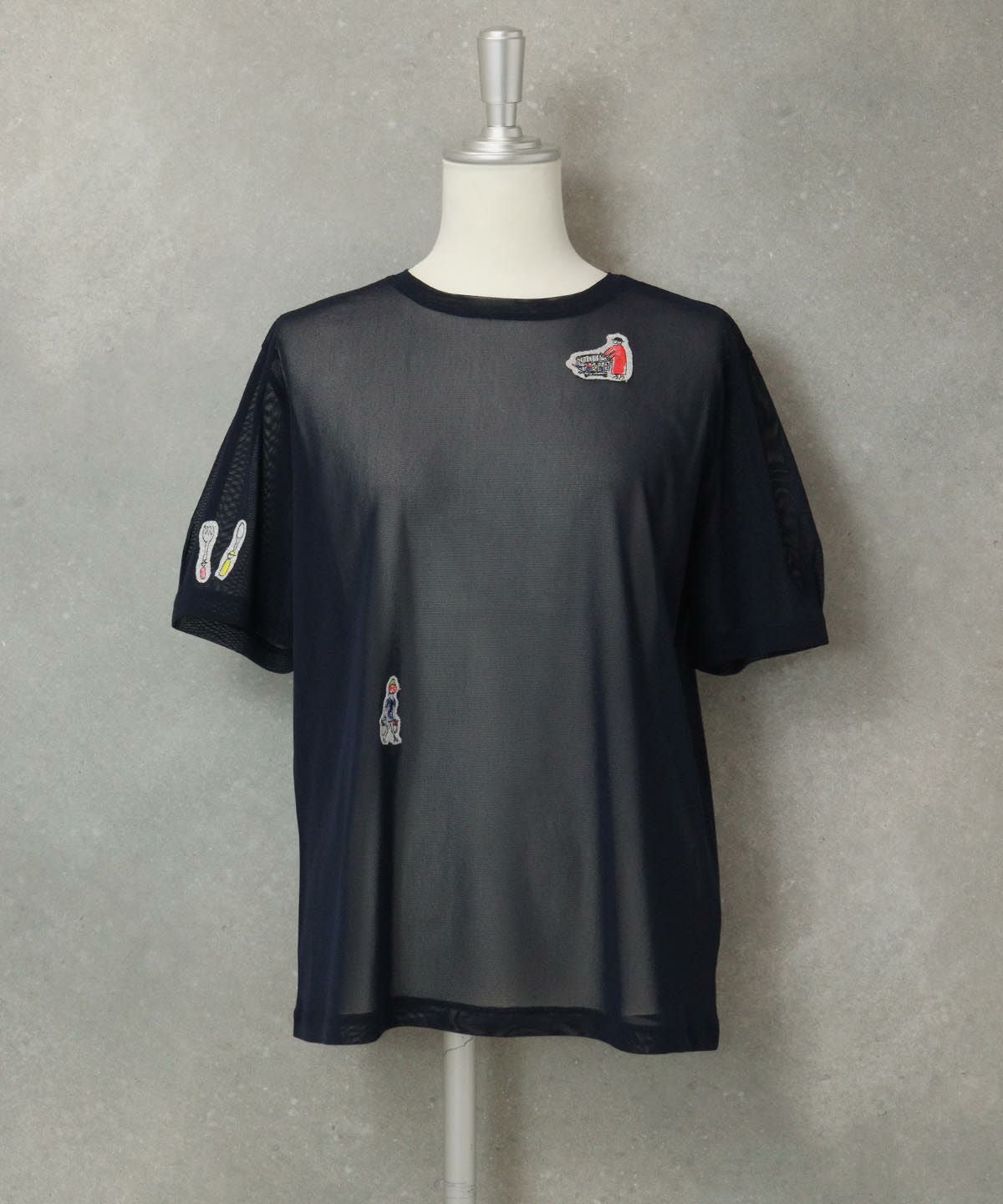 シアー素材半袖プルオーバー（ネイビー）