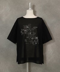 コットン100％線画刺繍プルオーバー(ブラック)