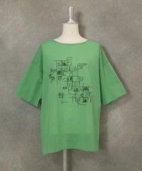 コットン100％線画刺繍プルオーバー(グリーン)