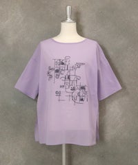 コットン100％線画刺繍プルオーバー(ライトパープル)