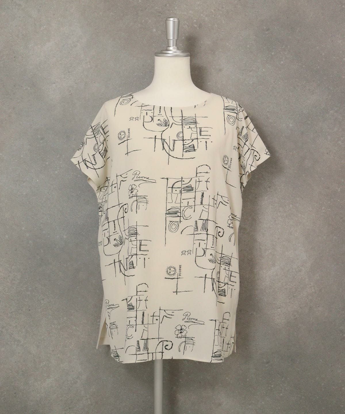 前後切替線画冷感プルオーバー(ベージュ）