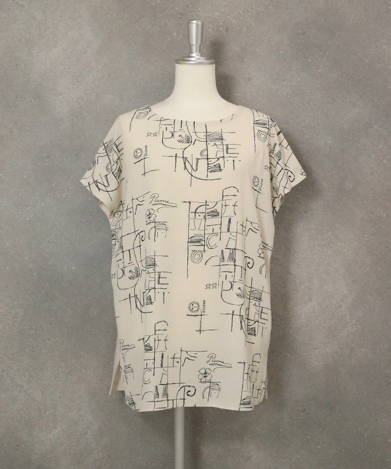 前後切替線画冷感プルオーバー(ベージュ）