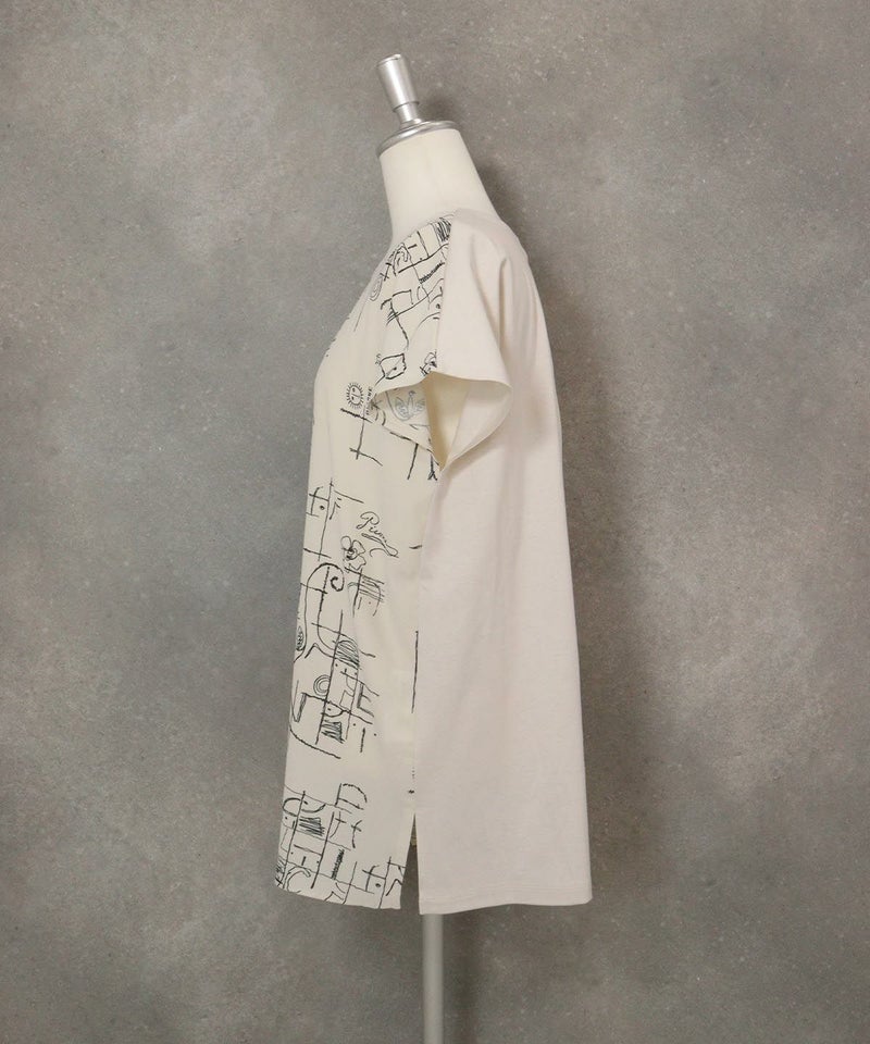 前後切替線画冷感プルオーバー横(ベージュ）