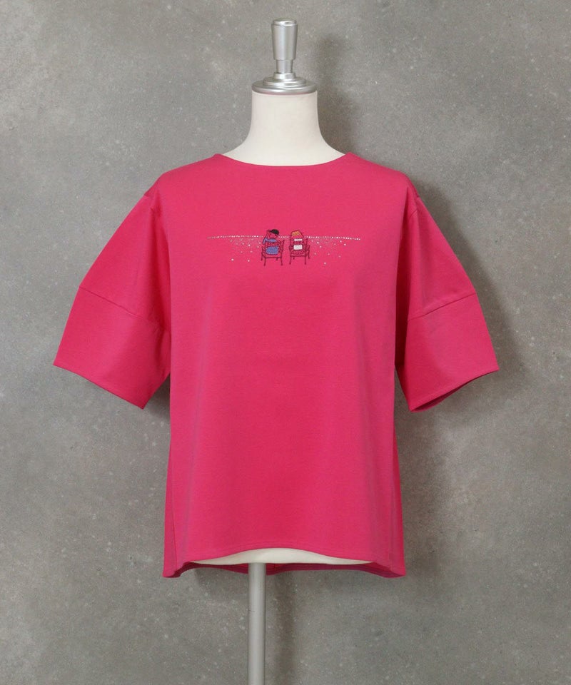 刺繍ストーンUV冷感Tシャツ(ピンク)