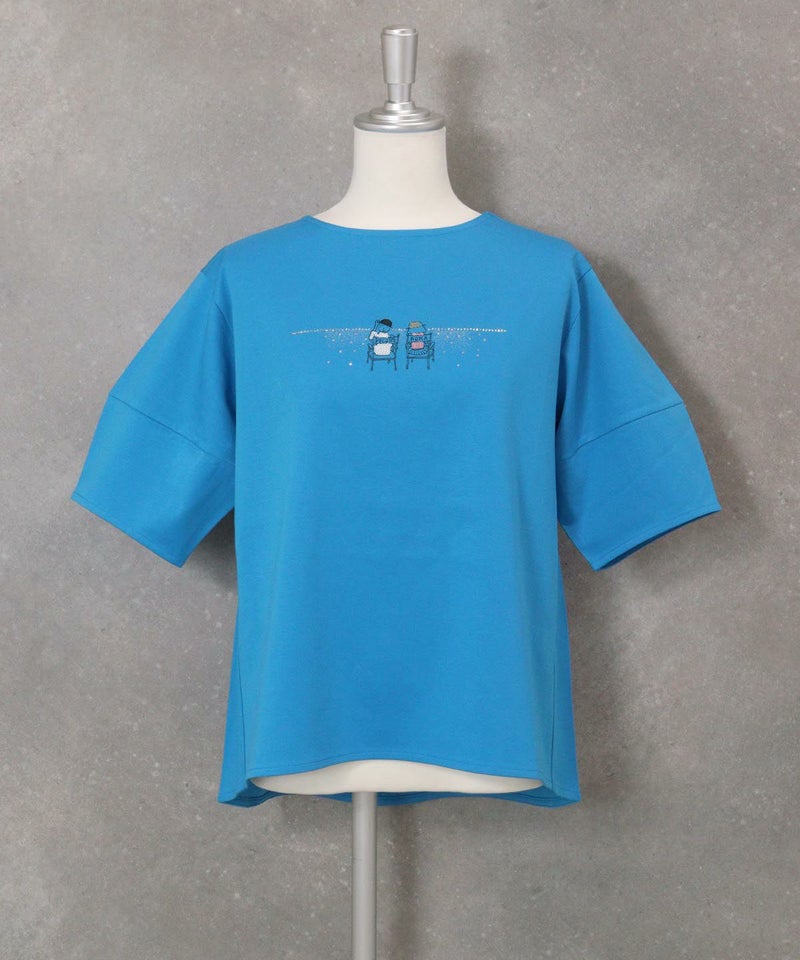 刺繍ストーンUV冷感Tシャツ(ブルー)