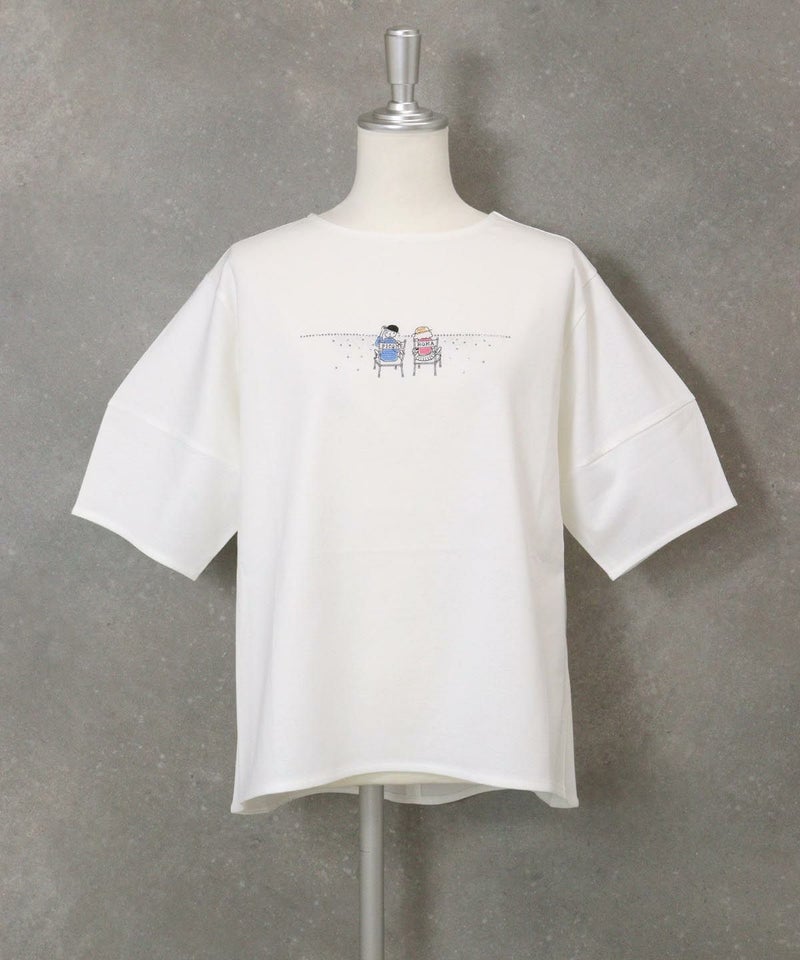 刺繍ストーンUV冷感Tシャツ(ホワイト)