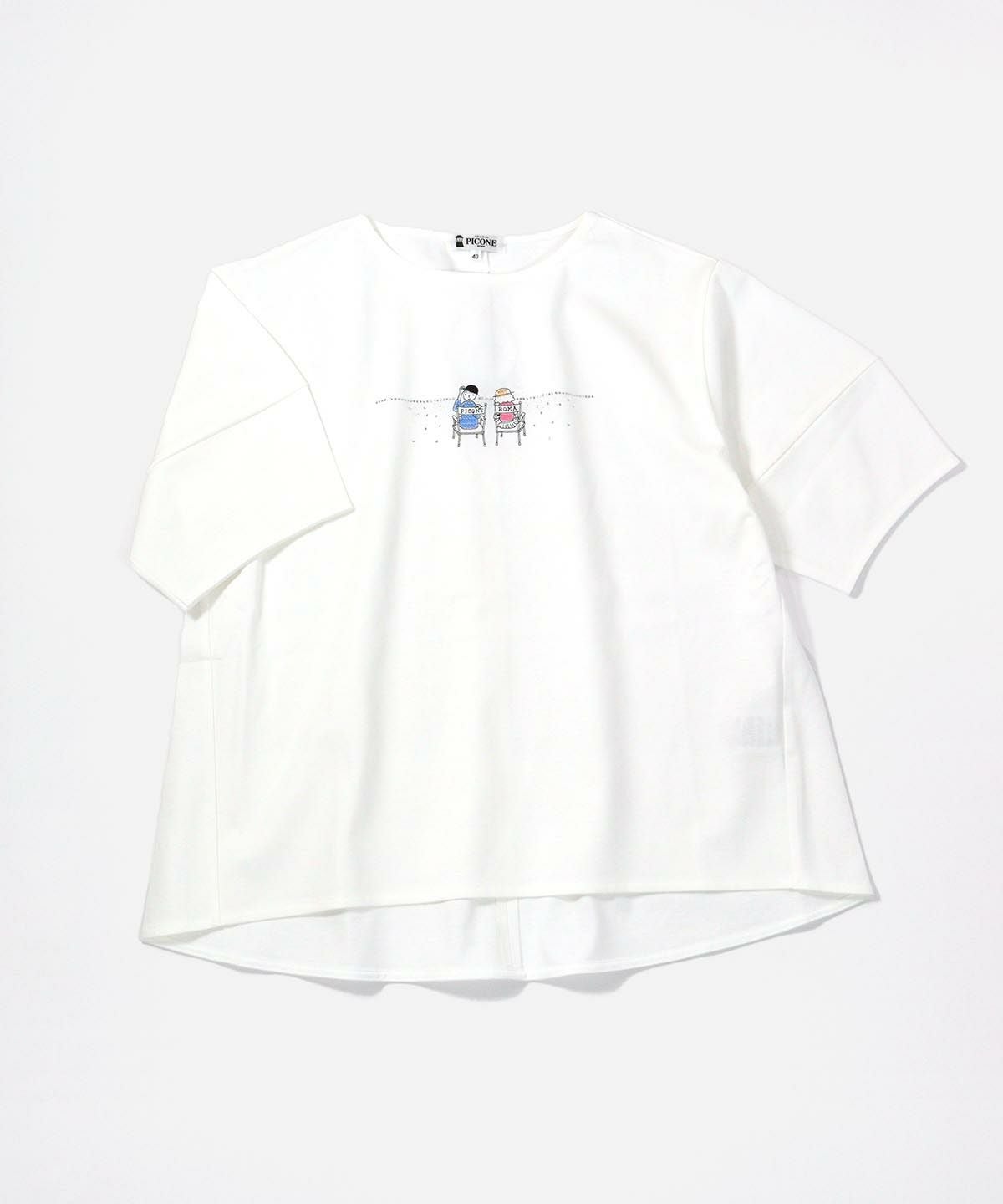 新品 未使用 ピッコーネ 接触冷感 半袖Tシャツ 白地グレー系 L 刺繍ストーンUV冷感Tシャツ|スタジオピッコーネ-アウトレット