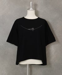 スリット袖冷感刺繍Tシャツ(ブラック)