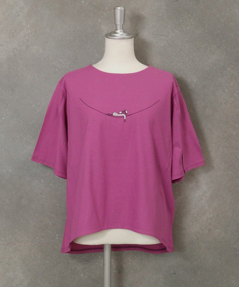 スリット袖冷感刺繍Tシャツ(ピンク)