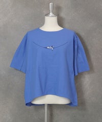 スリット袖冷感刺繍Tシャツ(ブルー)