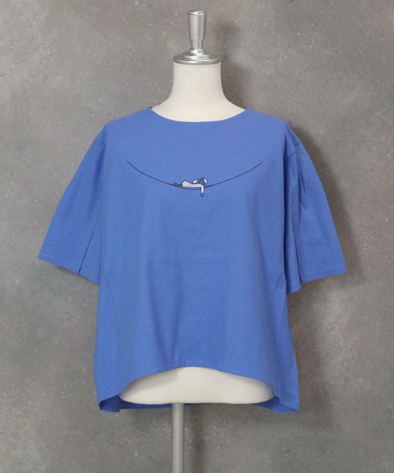 スリット袖冷感刺繍Tシャツ(ブルー)