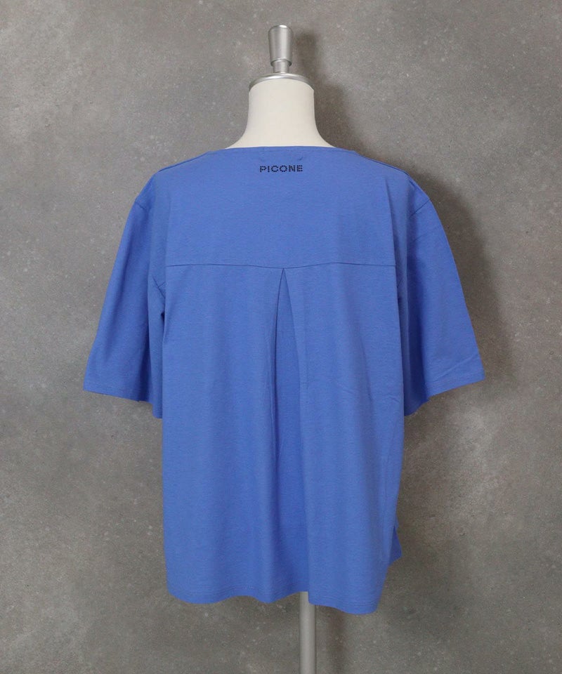 スリット袖冷感刺繍Tシャツ(ブルー)後ろ