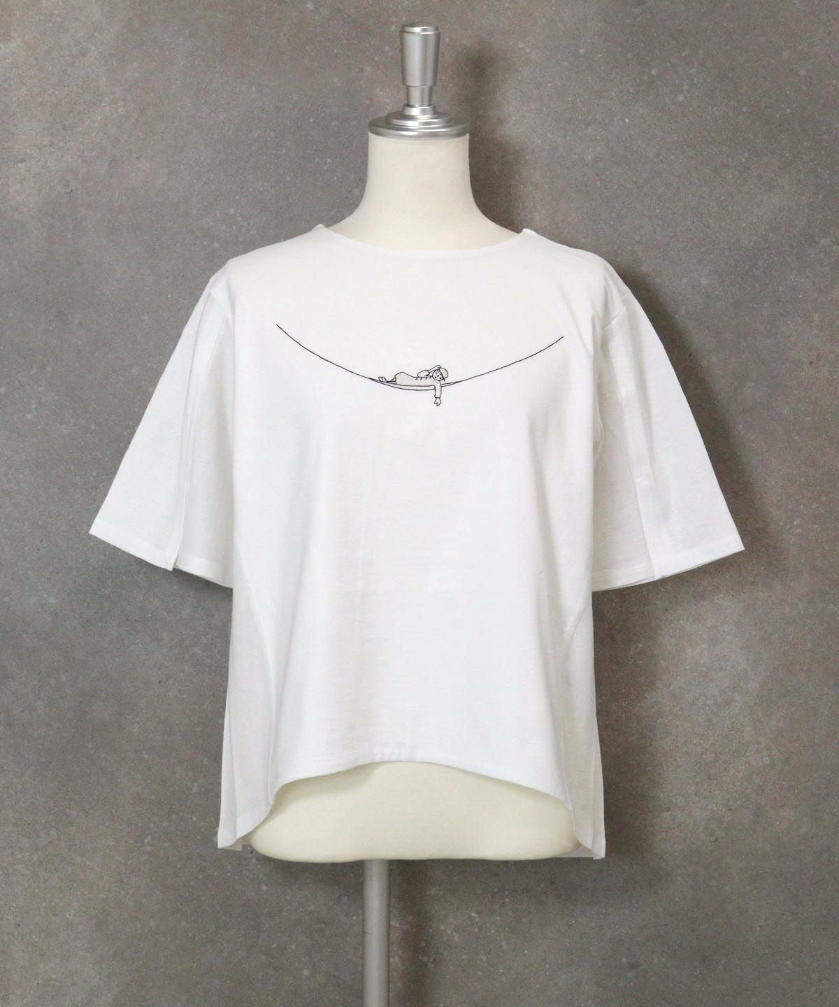 スリット袖冷感刺繍Tシャツ(ホワイト)