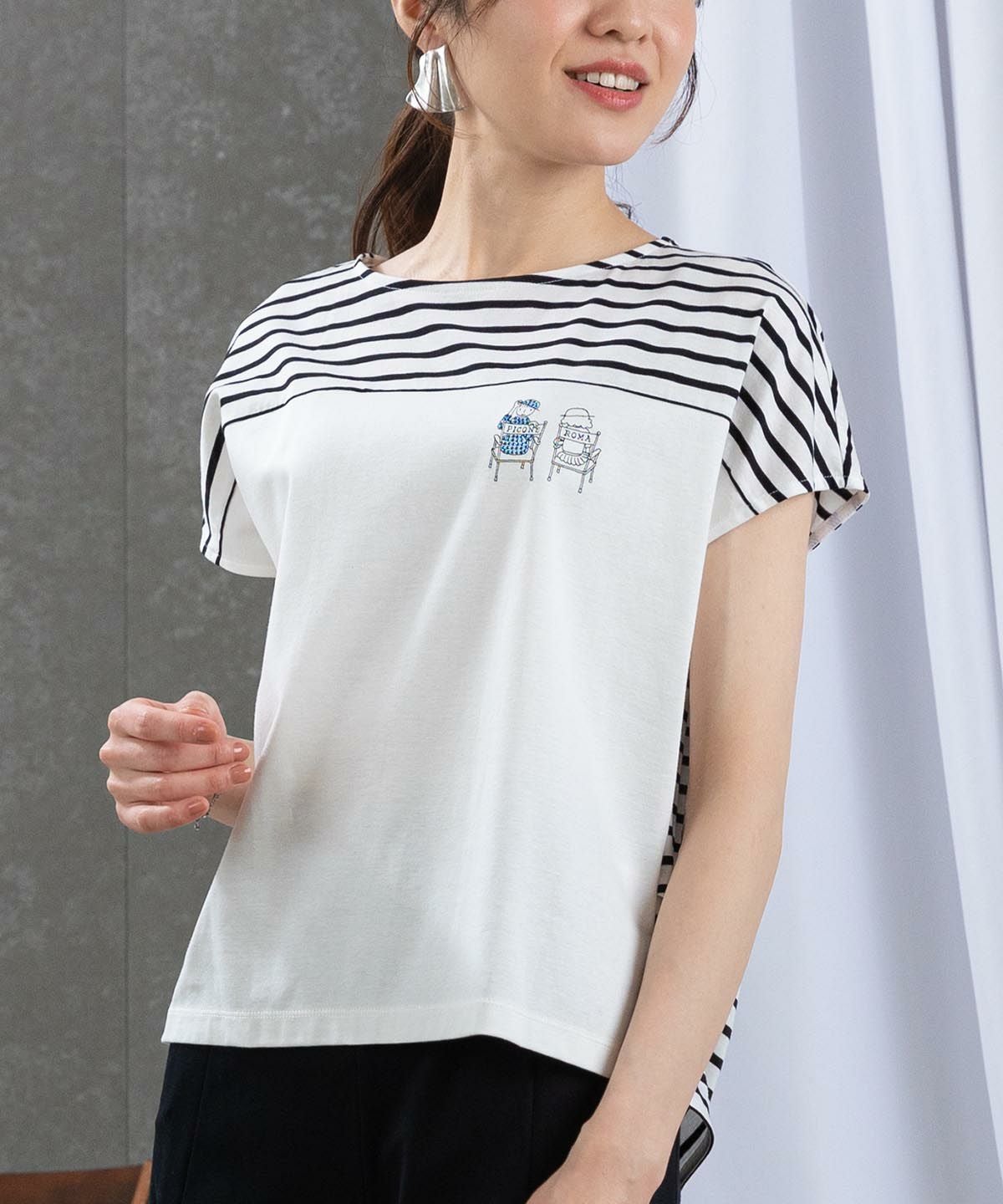 オーガニックコットンボーダー切替Tシャツ|スタジオピッコーネ オーガニックコットンボーダー切替Tシャツ|スタジオピッコーネ