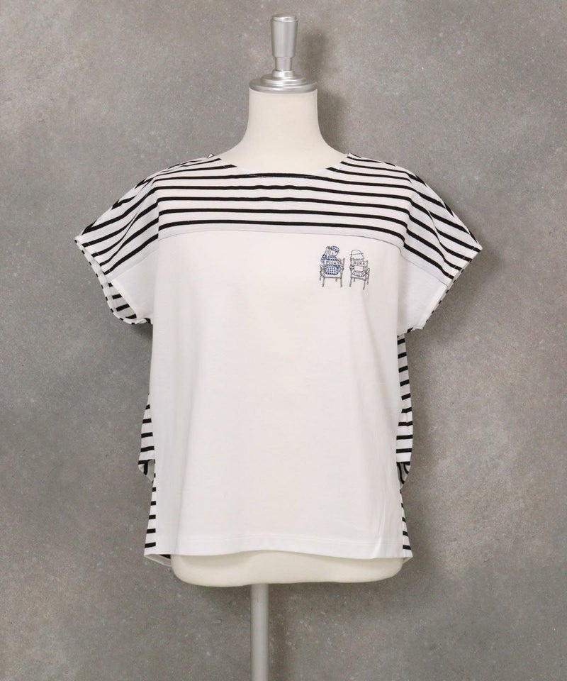 オーガニックコットンボーダー切替Tシャツ(ホワイト)