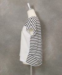 オーガニックコットンボーダー切替Tシャツ横(ホワイト)