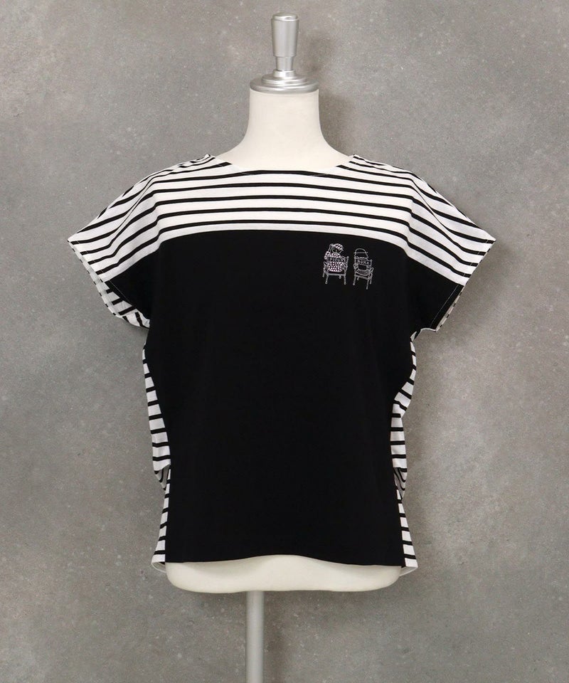 オーガニックコットンボーダー切替Tシャツ(ホワイト×ブラック)