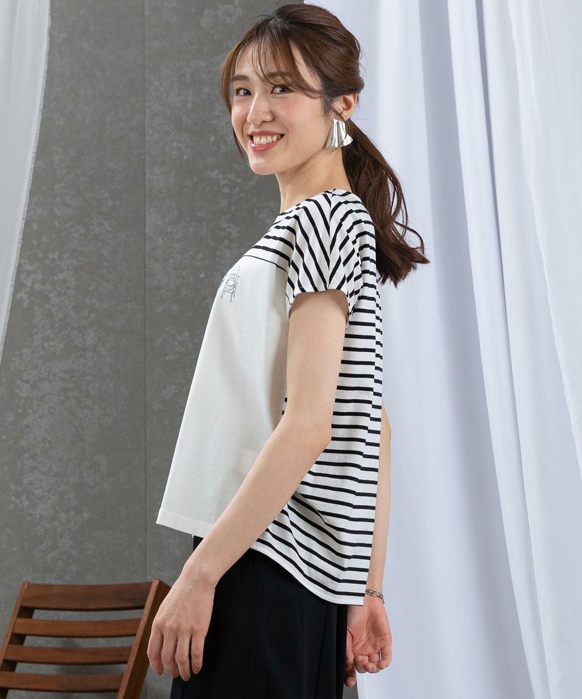 オーガニックコットンボーダー切替Tシャツ|スタジオピッコーネ