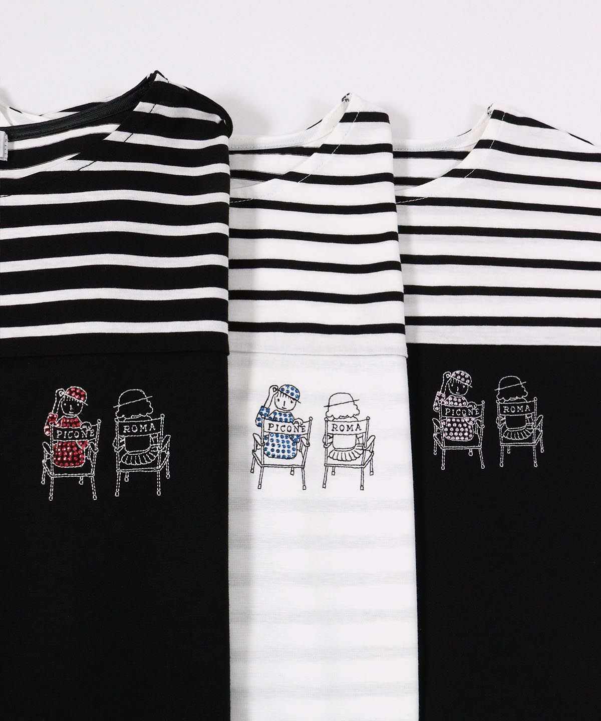 オーガニックコットンTシャツ穴あき 腹出し 柄 オーガニックコットンボーダー切替Tシャツ|スタジオピッコーネ