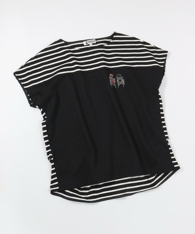 オーガニックコットンボーダー切替Tシャツ(ブラック)