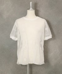 総柄チュールプルオーバー(ホワイト）