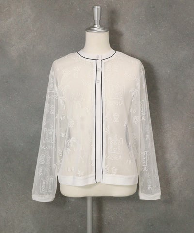 総柄チュールカーディガン(ホワイト)