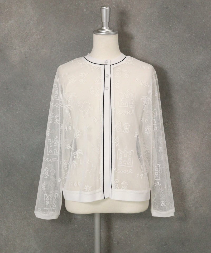 総柄チュールカーディガン(ホワイト)