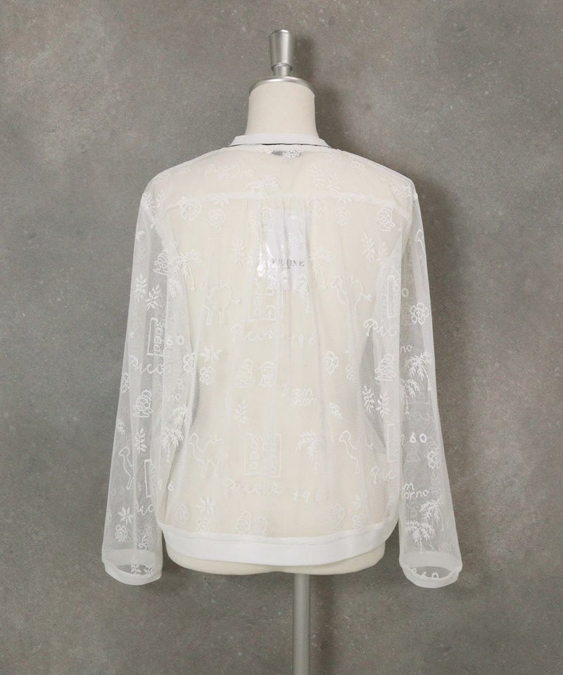 総柄チュールカーディガン後(ホワイト)