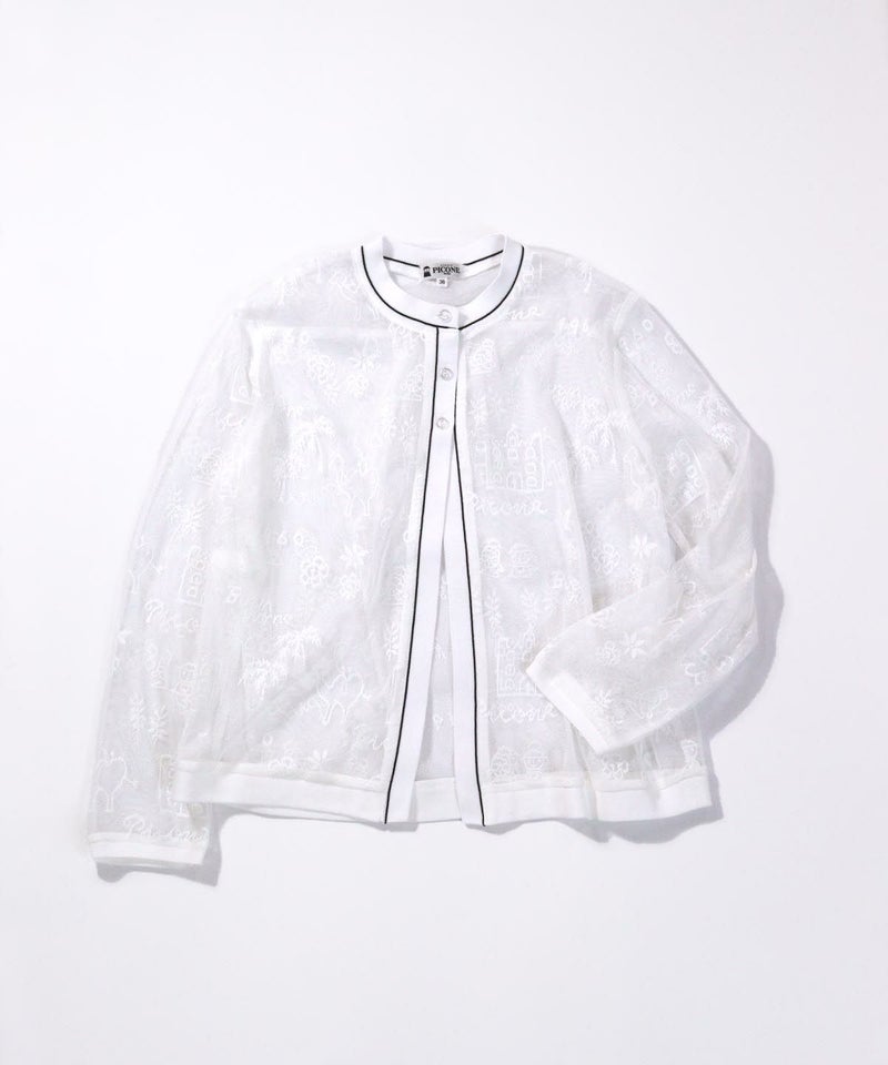 総柄チュールカーディガン（ホワイト）