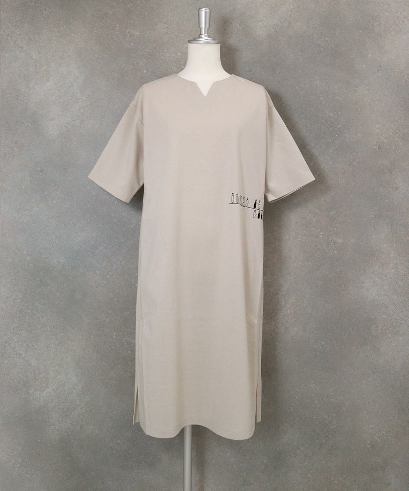 UV冷感サイド刺繍ワンピース(ベージュ)