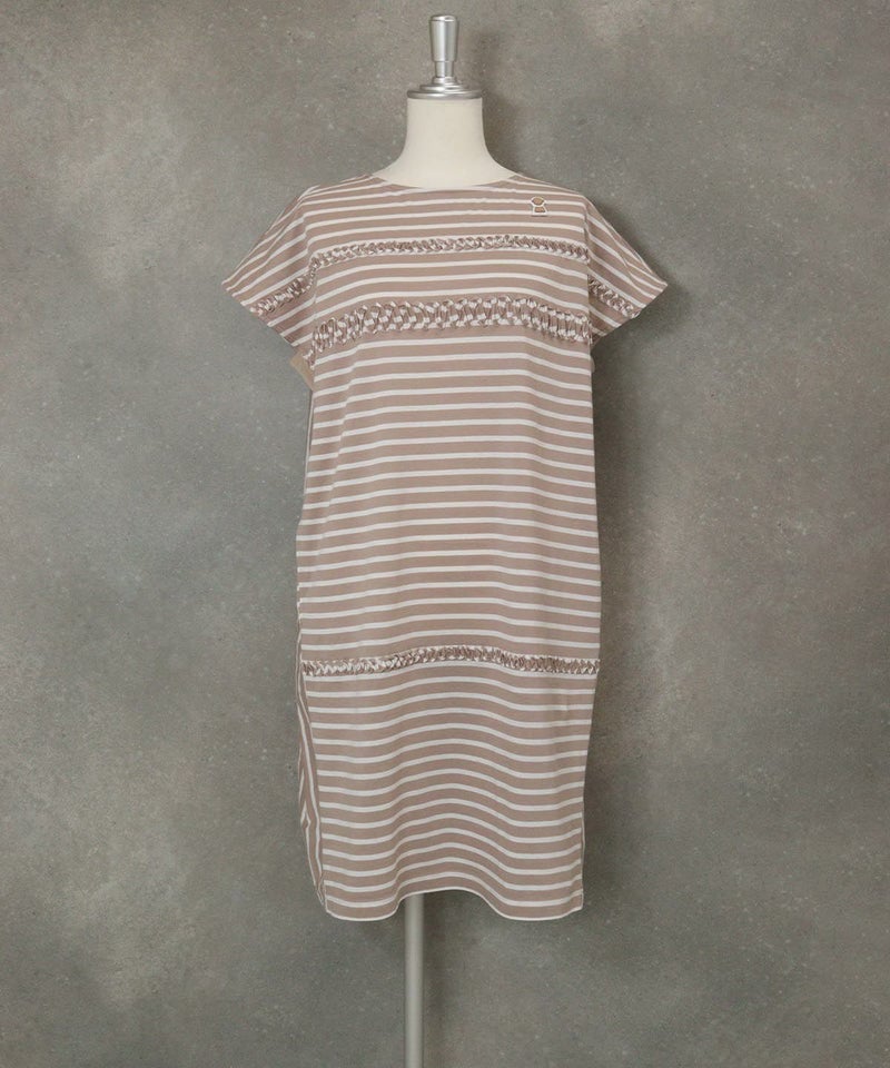 オーガニックコットンボーダーワンピース(ベージュ)