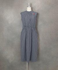 ストライプ柄冷感ノースリワンピース(ネイビー)
