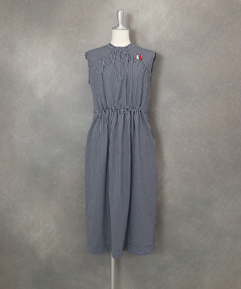 ストライプ柄冷感ノースリワンピース(ネイビー)