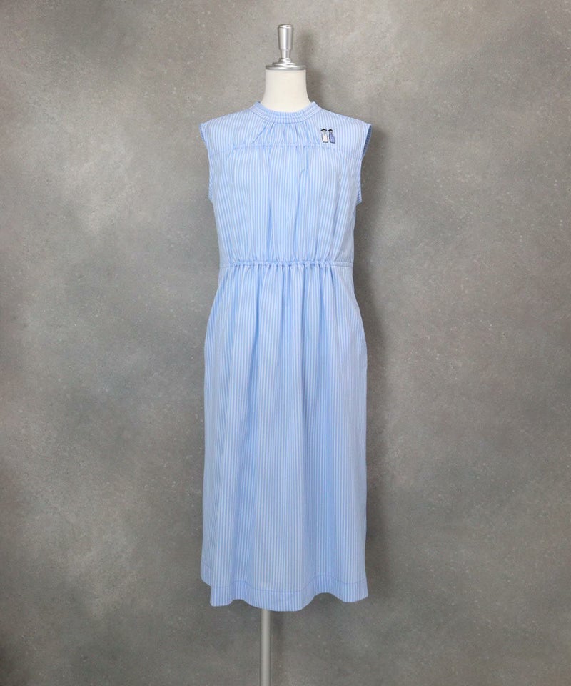 ストライプ柄冷感ノースリワンピース(ブルー)