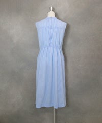 ストライプ柄冷感ノースリワンピース後(ブルー)