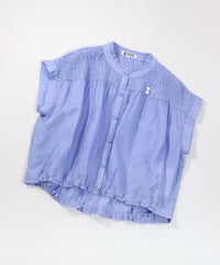シャーリング切替ブラウス(ライトブルー)