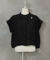 シャーリング切替ブラウス(ブラック)