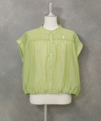 シャーリング切替ブラウス(ライトグリーン)