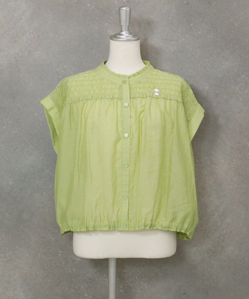 シャーリング切替ブラウス(ライトグリーン)