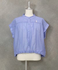 シャーリング切替ブラウス(ライトブルー)