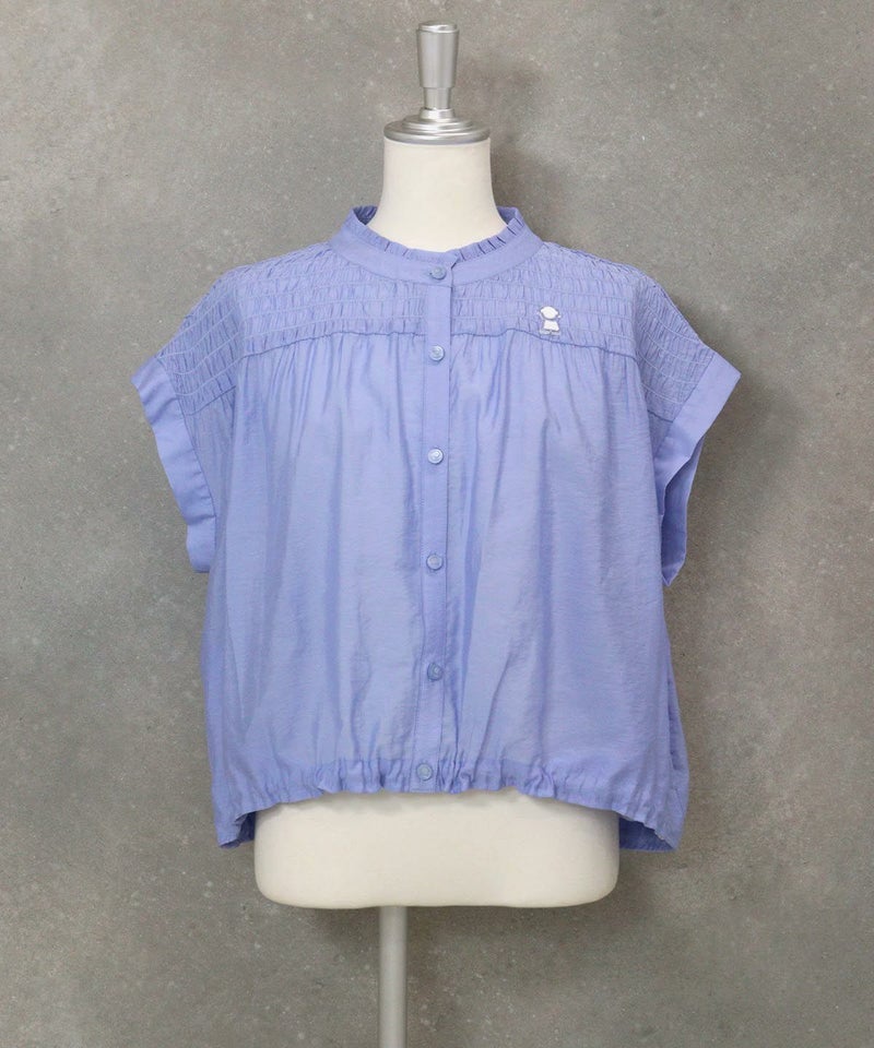 シャーリング切替ブラウス(ライトブルー)