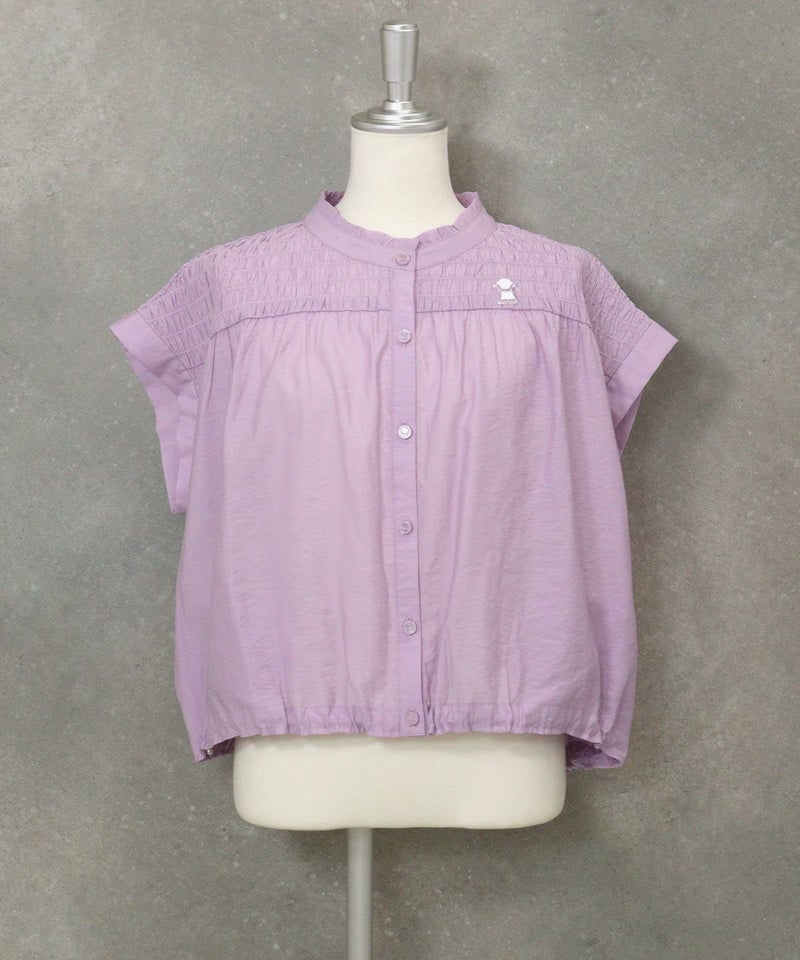 シャーリング切替ブラウス(ライトパープル)