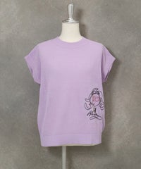 透かし編み刺繍ニットベスト(ライトパープル)