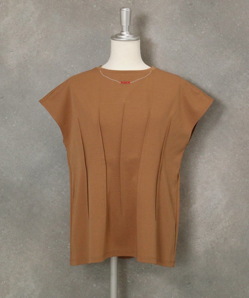 ネックレス風刺繍フレンチTシャツ(ブラウン)